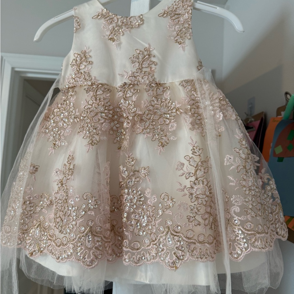 Tip Top Kids Cream Embellished Tiered A-line Dress